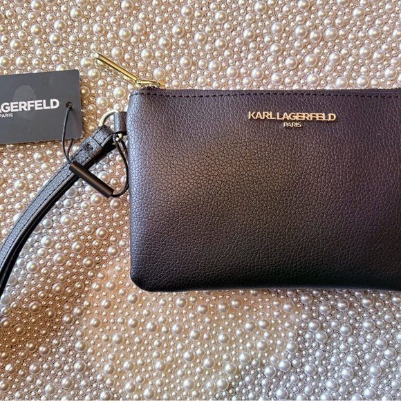 Karl Lagerfeld black leather zippered wristlet. NWT❣️ - Picture 3 of 7